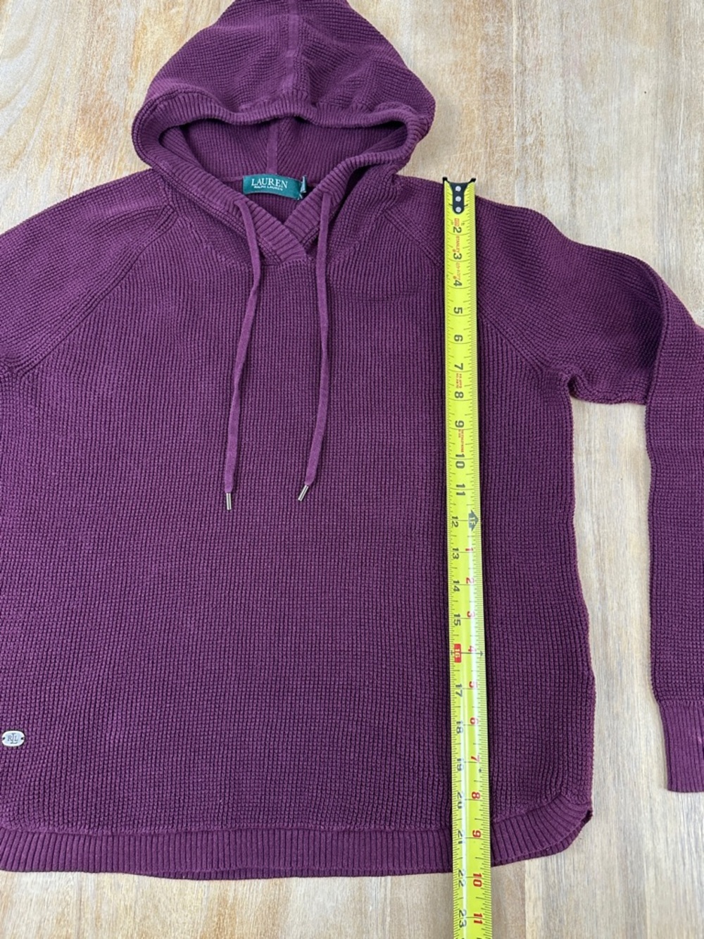 Lauren Ralph Lauren 100% Cotton Plum waffle Knit Hooded Sweater - Picture 10 of 13